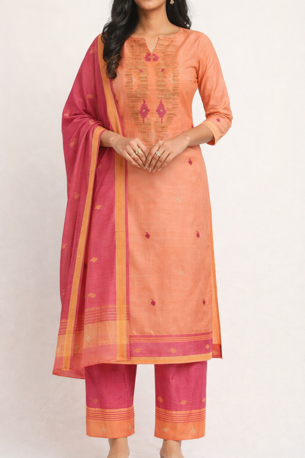Coral & Blush Pink Mulmul Suit