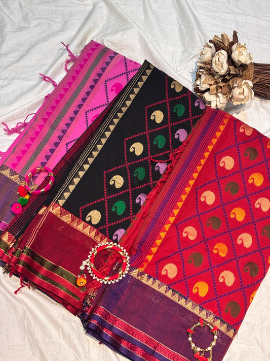 Pink Pure Cotton Handloom Saree