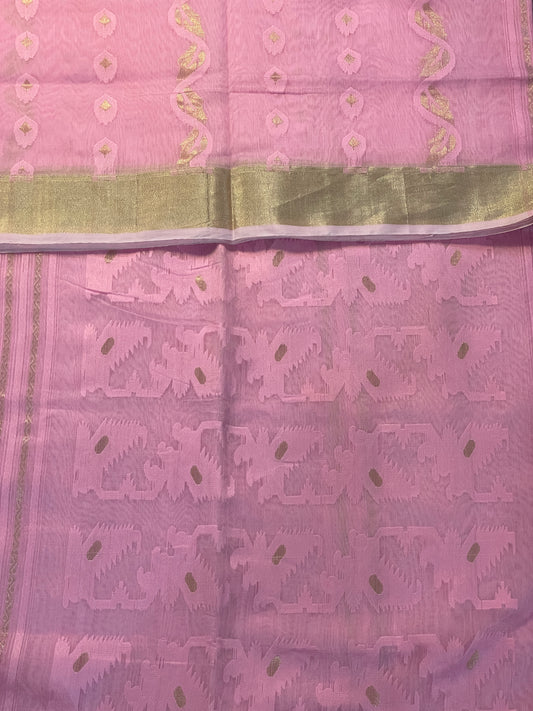 Pink Jacquard Cotton Silk Saree with Zari border
