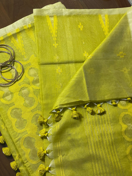 Mustard Lime Cotton Silk Saree