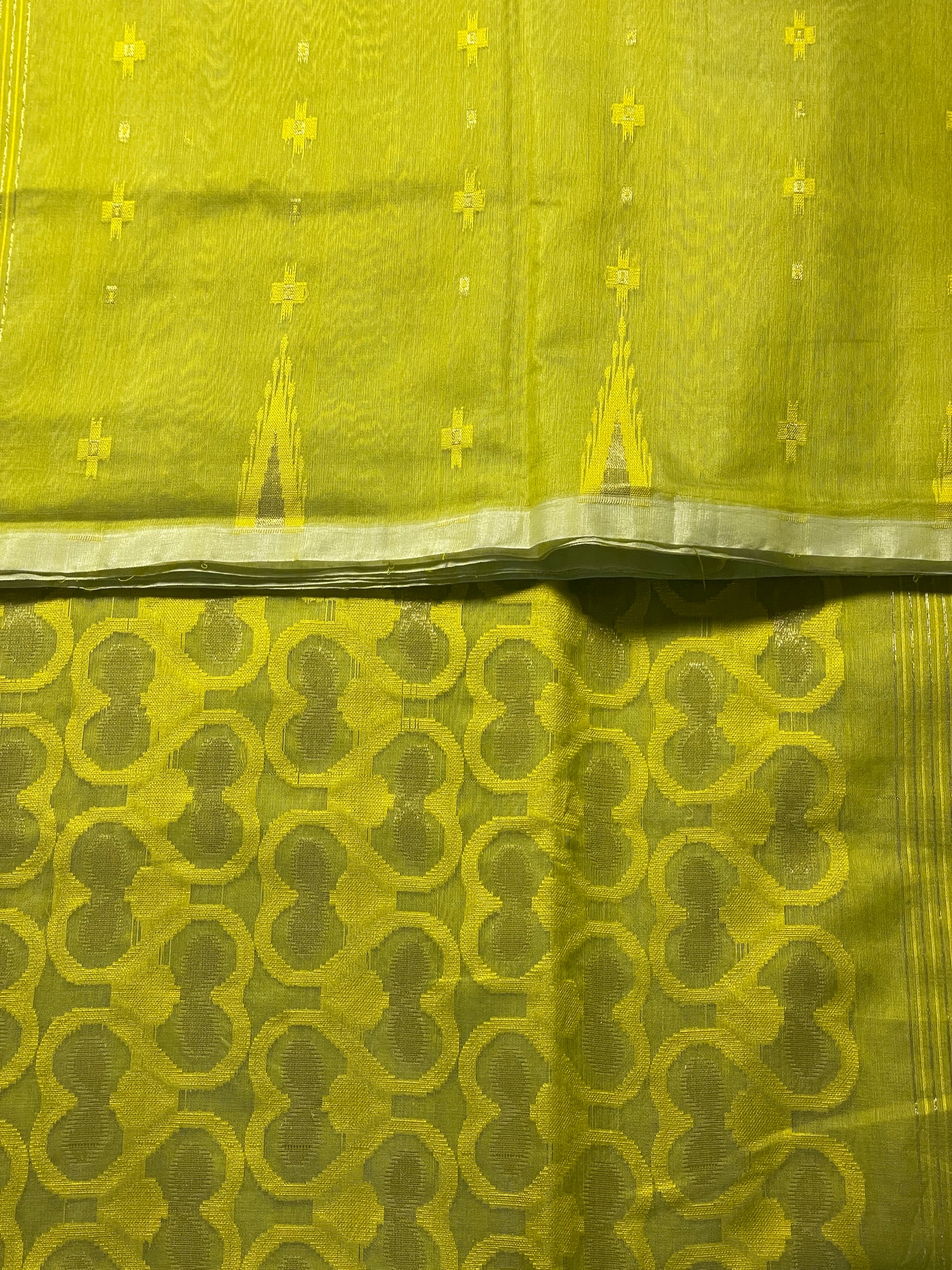 Mustard Lime Cotton Silk Saree