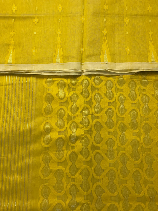 Yellow Cotton Silk Saree