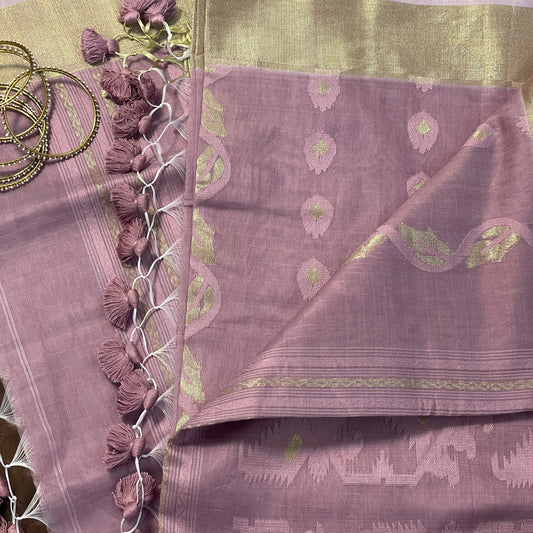 Lilac Jacquard Cotton Silk Saree with Zari border