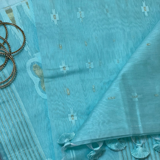 Light Blue Cotton Silk Saree
