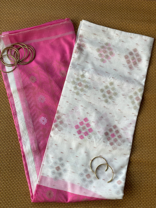 Pearl White Cotton Silk Saree With Zari Booti