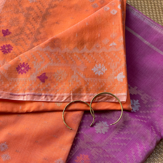 Orange Cotton Silk Saree With Zari Booti
