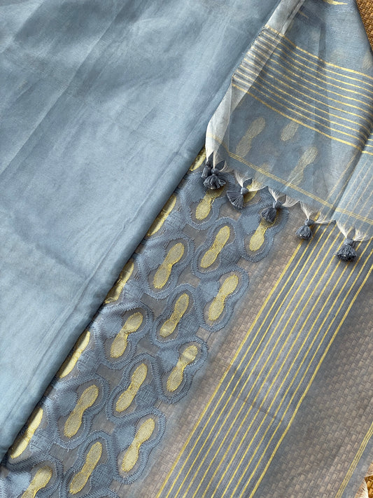 Ash Blue Cotton Silk Saree