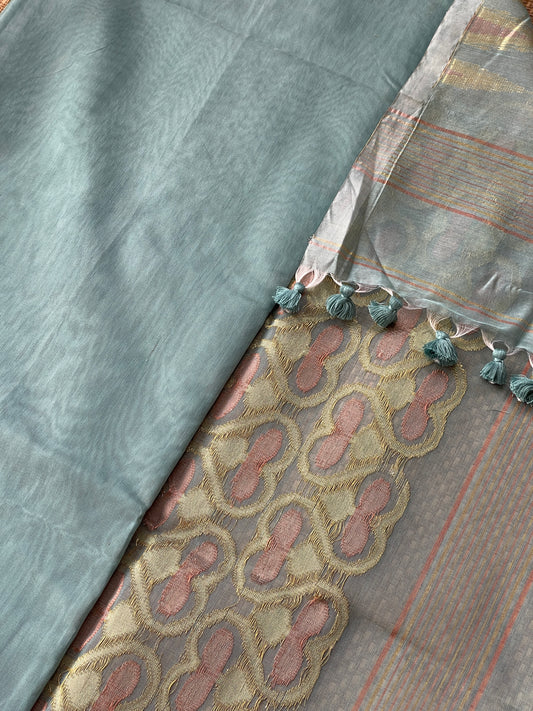 Aqua Cotton Silk Saree