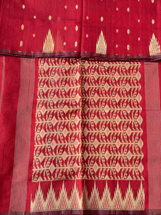 Maroon Cotton Silk Saree With Zari Pallu