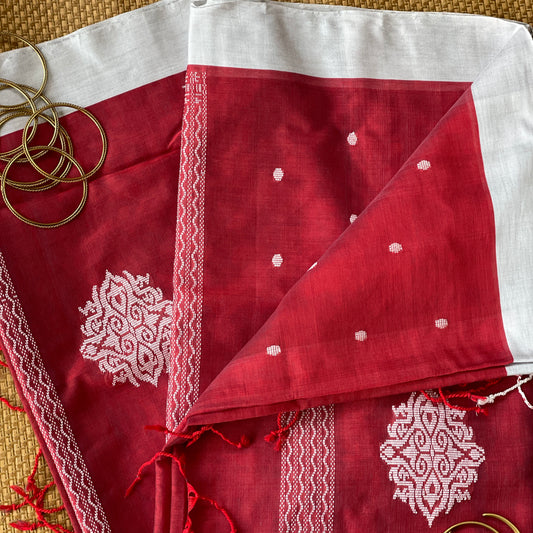 Crimson Red Mercerised Cotton Saree