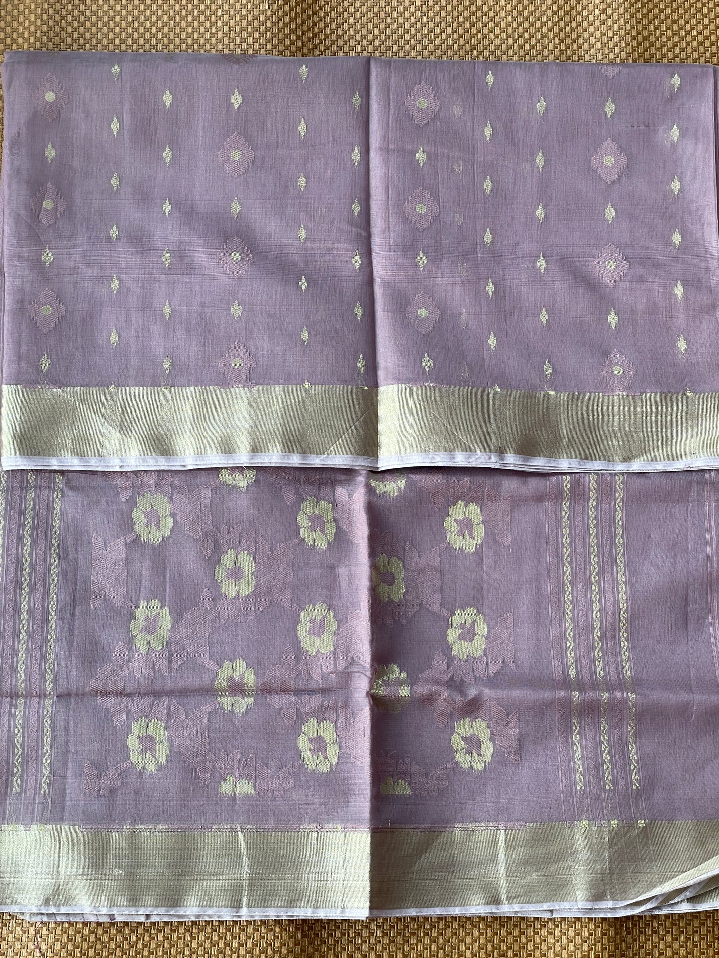 Mauve Jacquard Cotton Silk Saree with Zari border