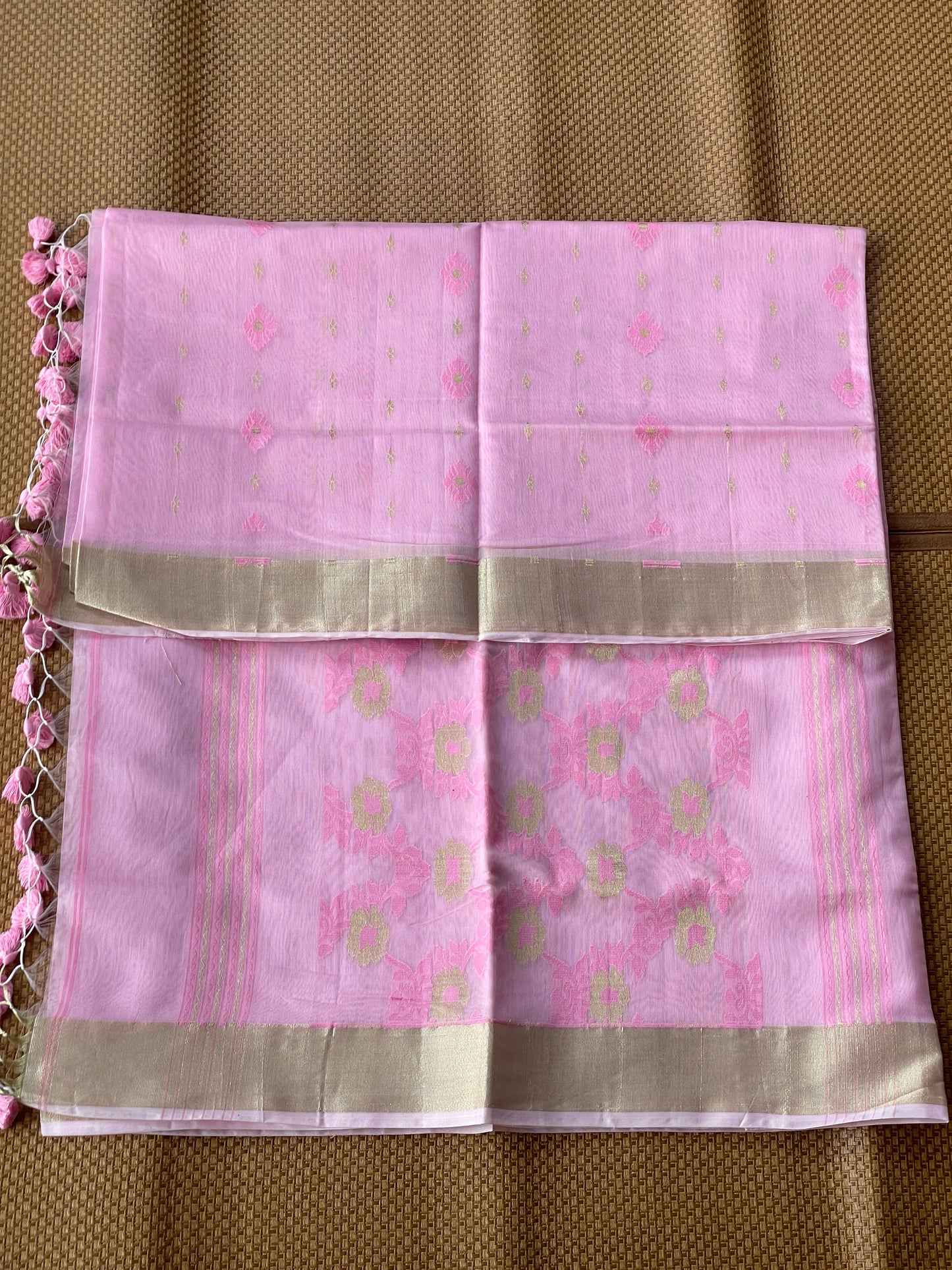 Pink Cottoncandy Jacquard Cotton Silk Saree with Zari border