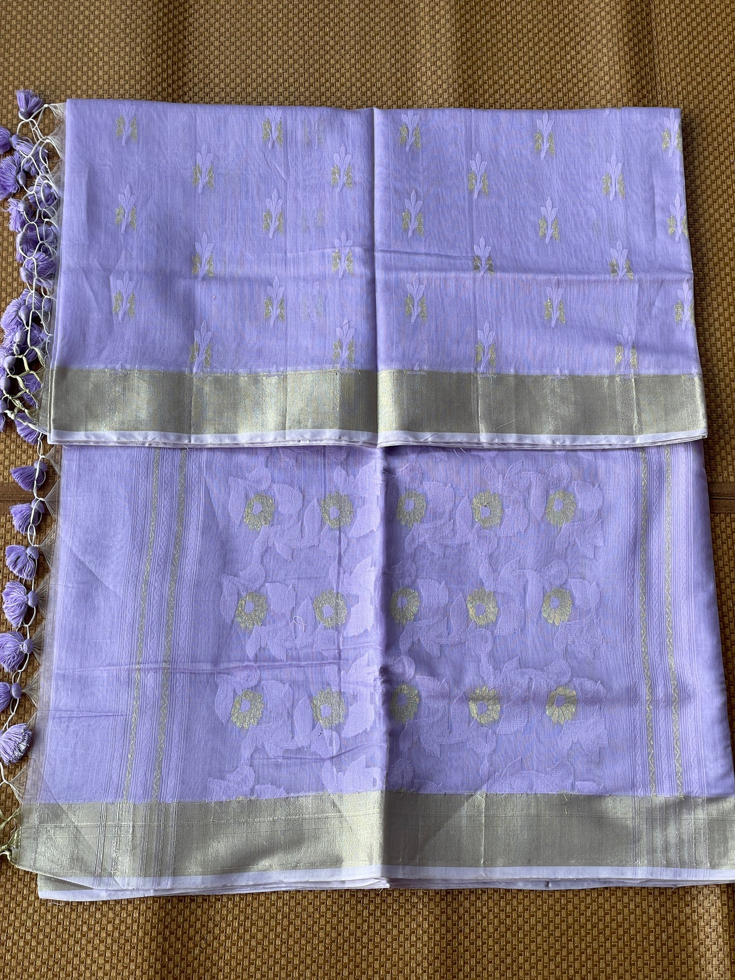 Purple Jacquard Cotton Silk Saree with Zari border