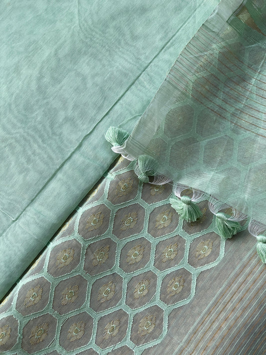 Sea Green Cotton Silk Saree