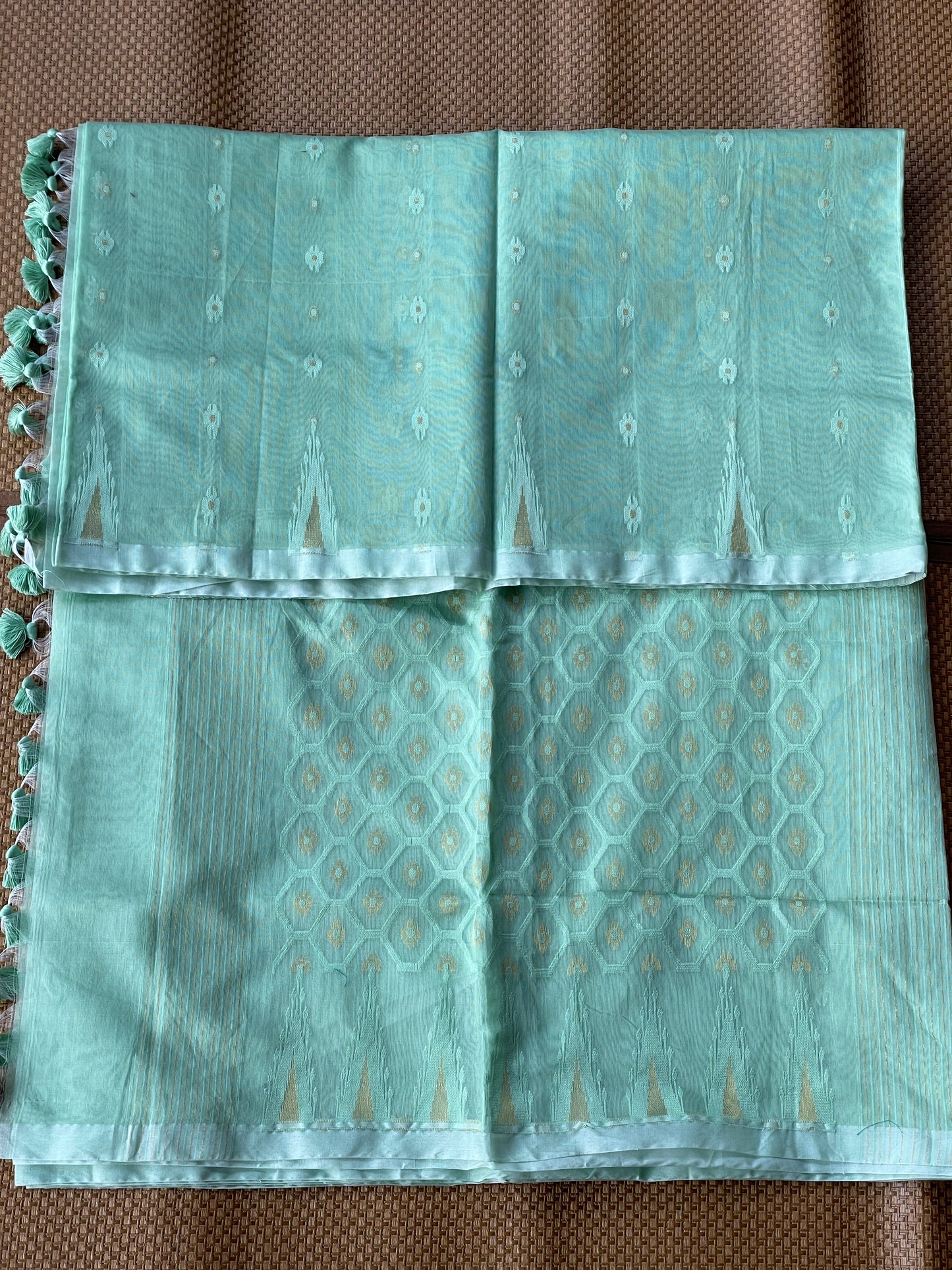 Sea Green Cotton Silk Saree