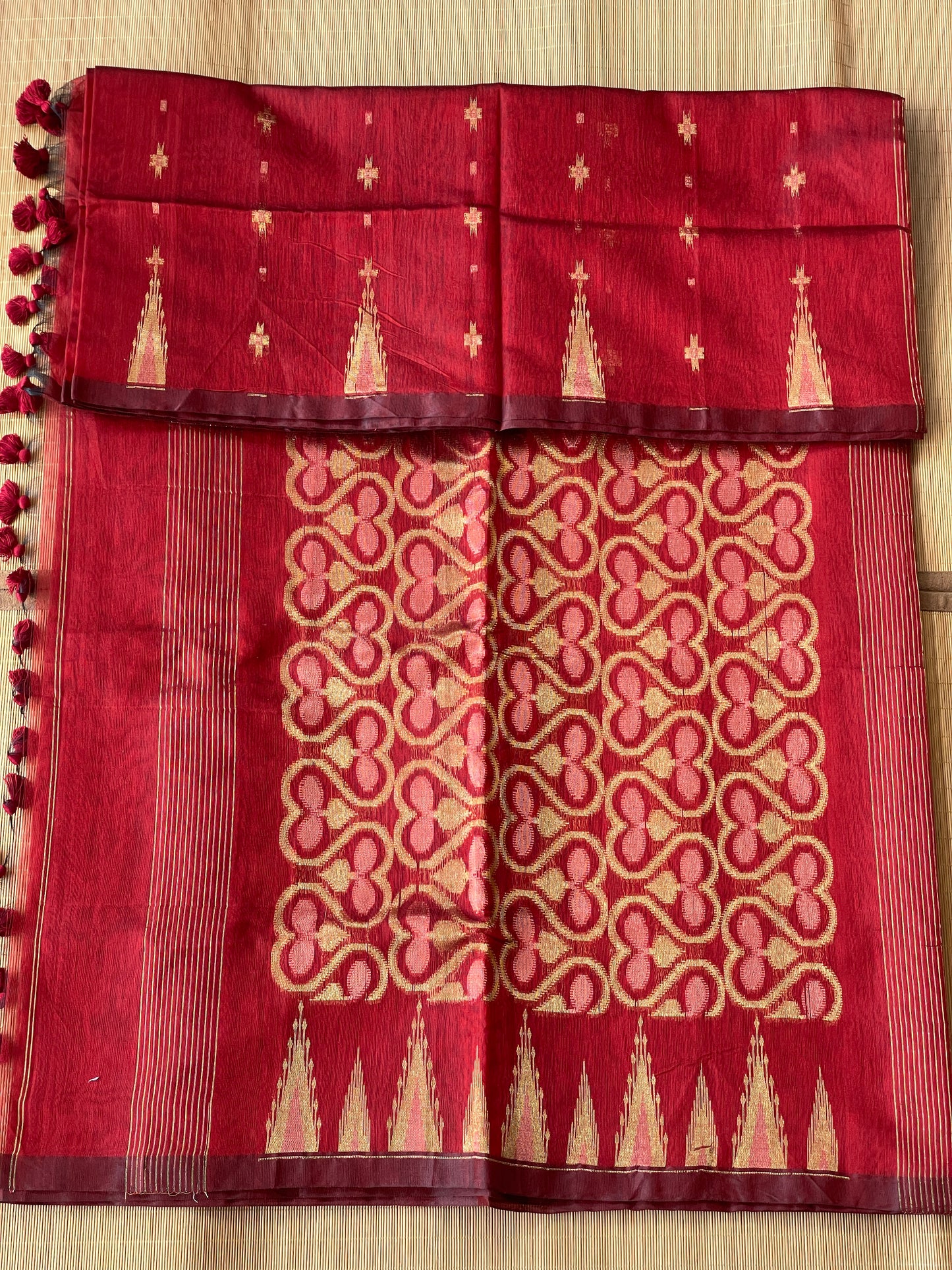 Maroon Dual Zari Cotton Silk Saree
