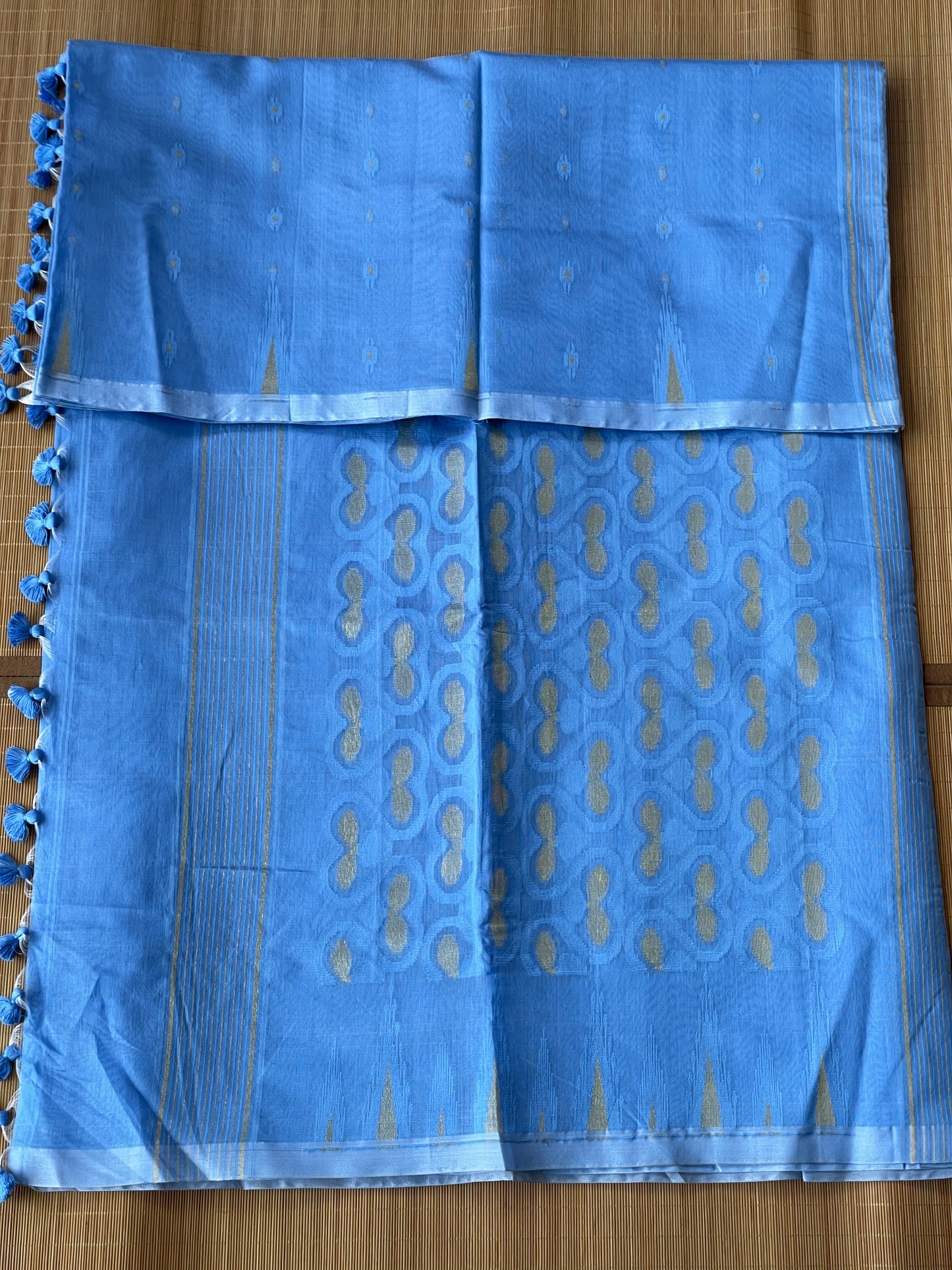 Azure Blue Cotton Silk Saree