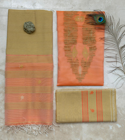 Peach Sorbet & Muted Gold Mulmul Suit
