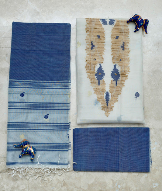 Ivory & Indigo Blue Mulmul Suit