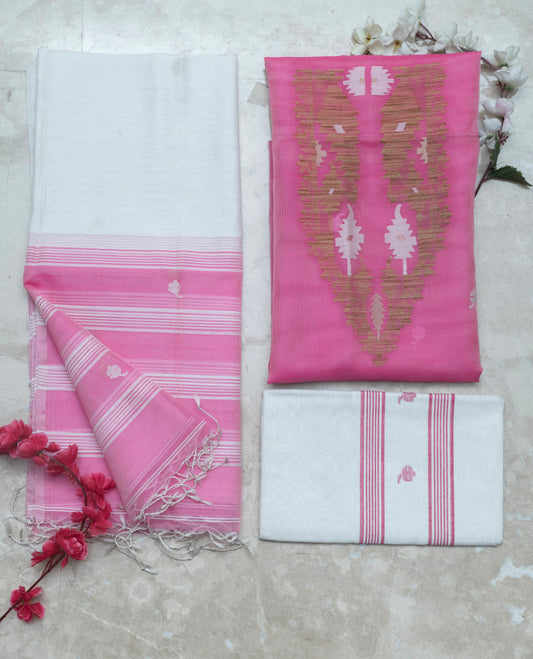 Rose Pink & Ivory Mulmul Suit