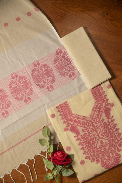 Soft Yellow & Pink Pure Cotton Jamdani Suit