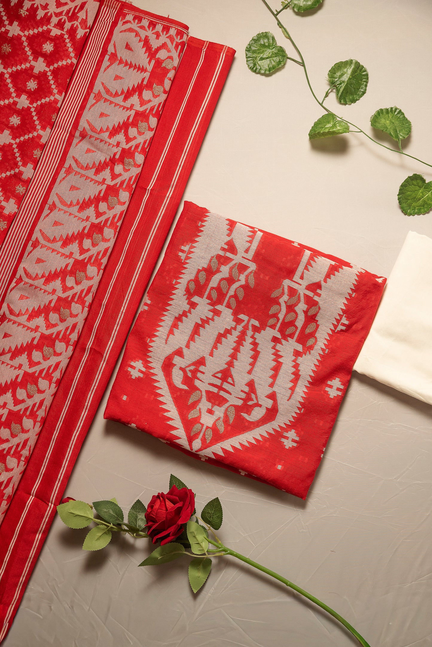 Red Premium Cotton Silk Suit