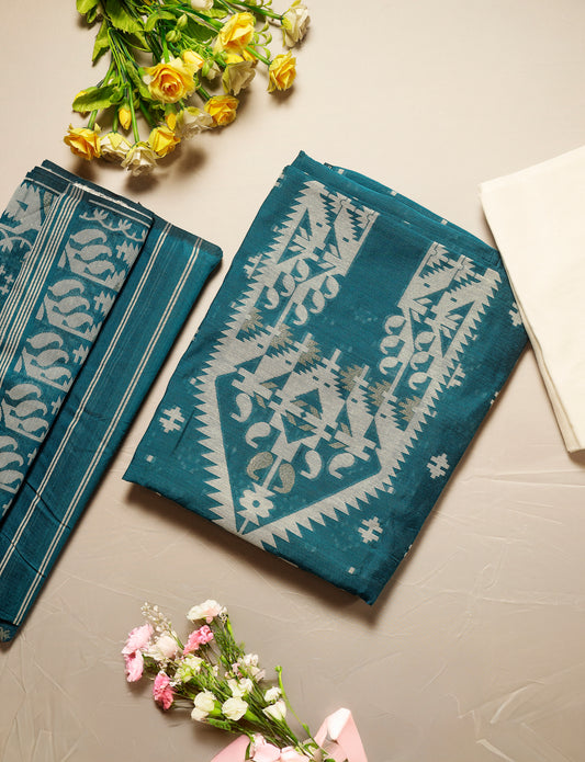 Sea Blue Premium Cotton Silk Suit