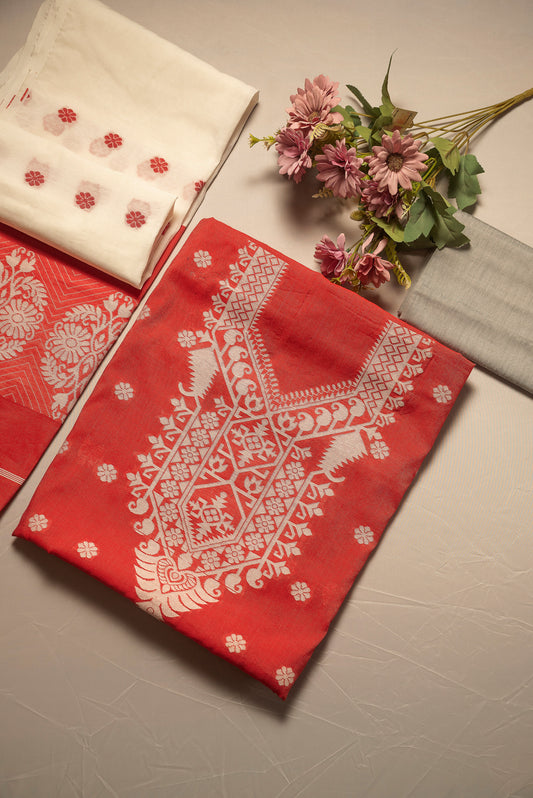 Red Signature Cotton Silk Suit