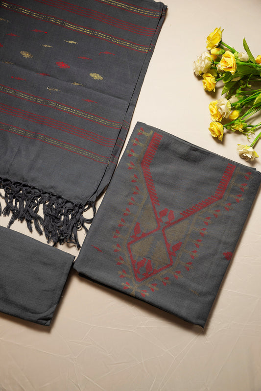 Grey Handwoven Mul Jamdani