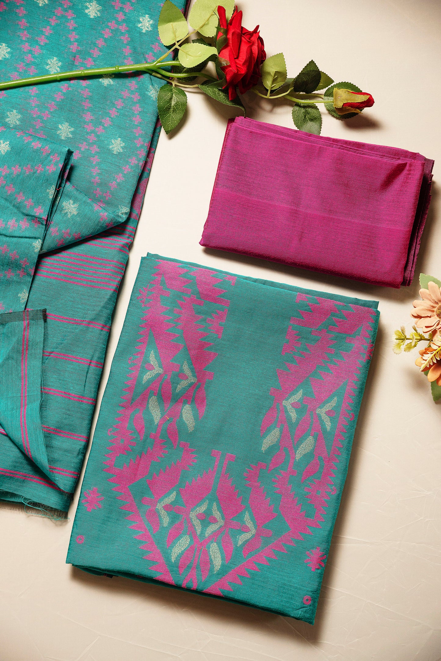 Teal Blue Premium Cotton Silk Suit