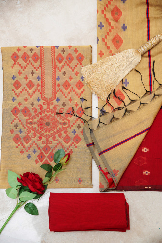 Beige Signature Cotton Silk Suit