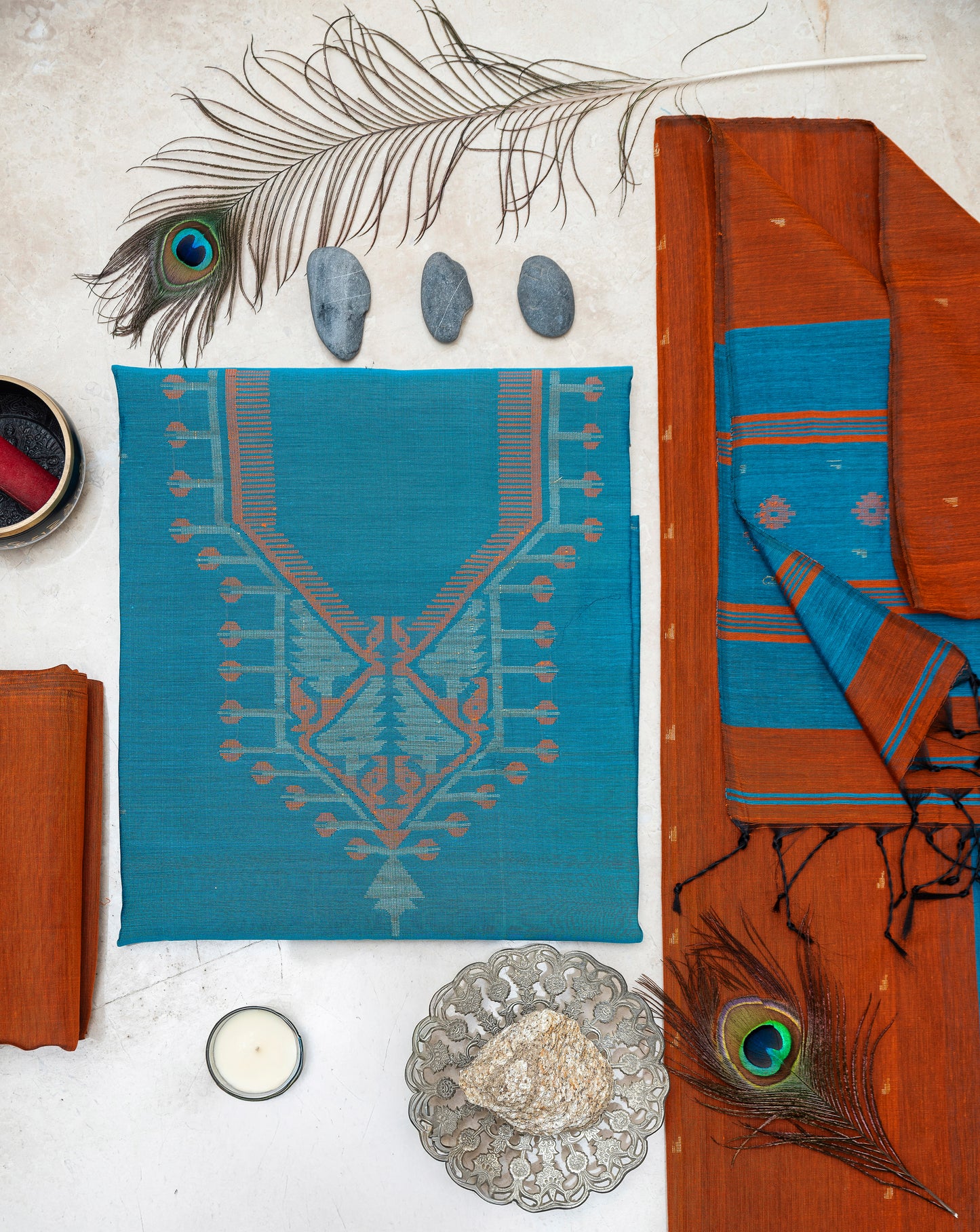 Teal Blue Signature Cotton Silk Suit