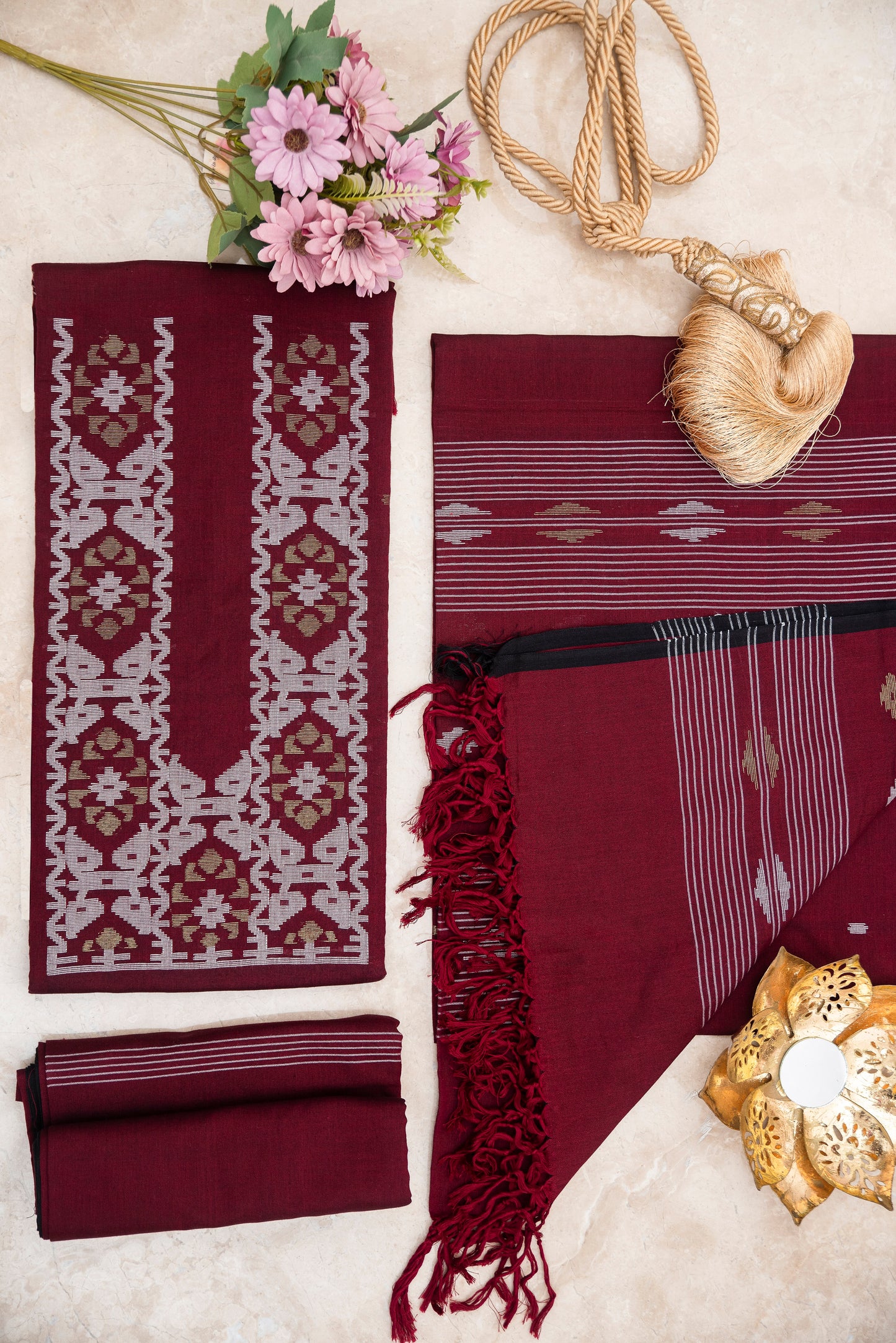 Red Handwoven Mul Jamdani