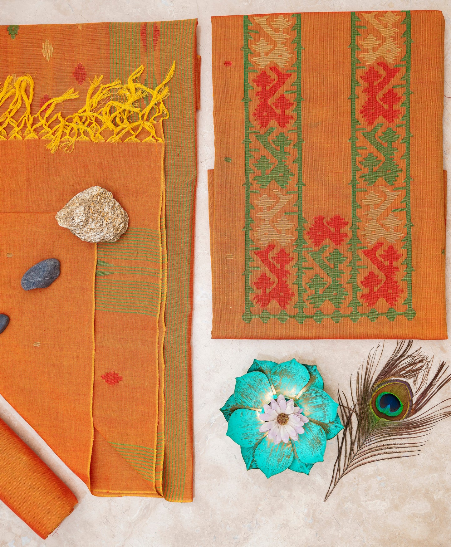 Orange Handwoven Mul Jamdani