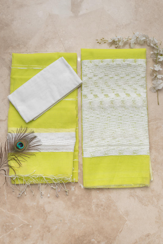 Green & White Signature Cotton Silk Suit