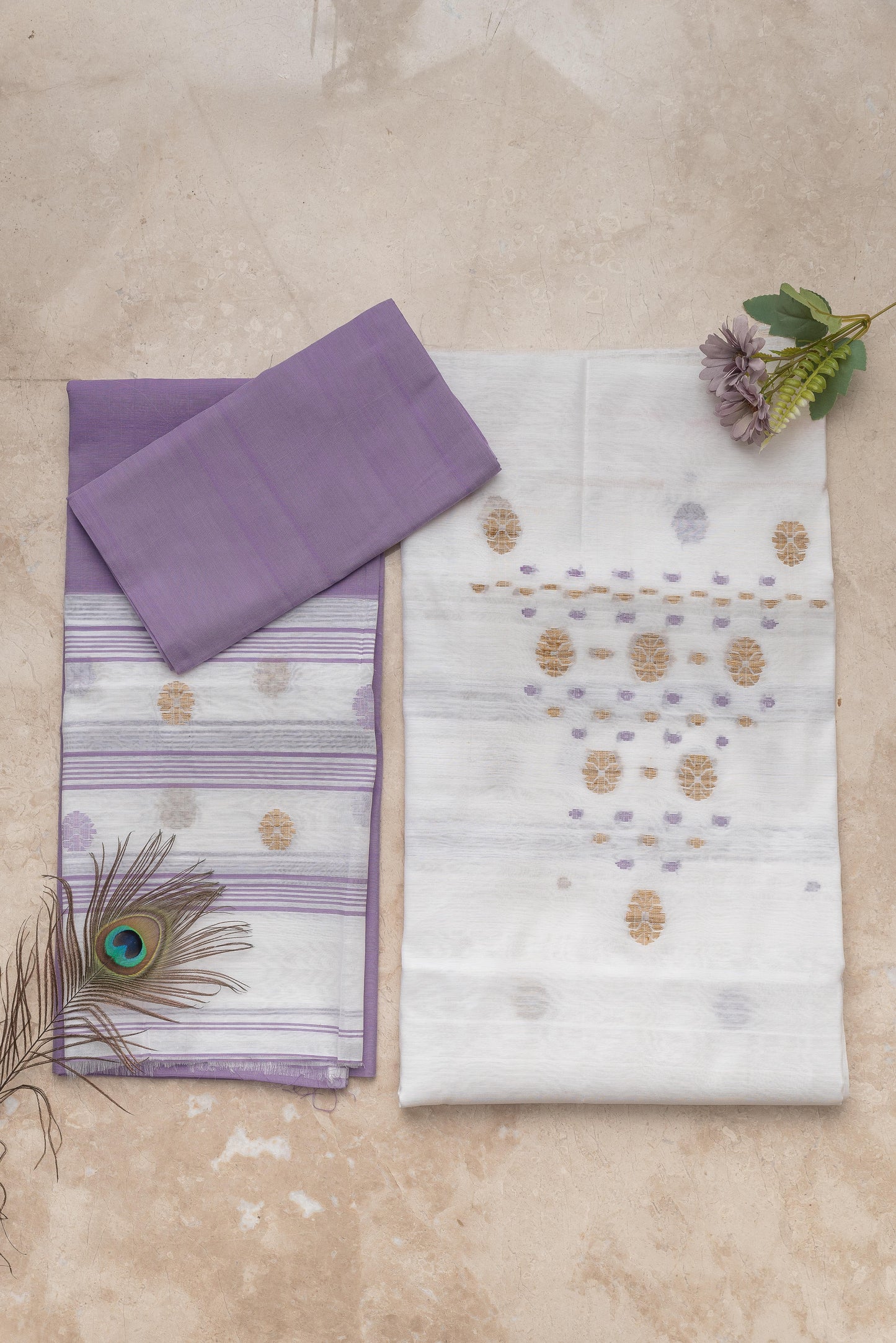 White & Lavendar Signature Cotton Silk Suit