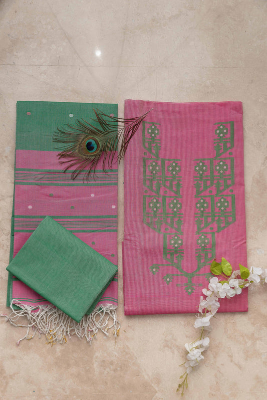 Pink & Green Signature Cotton Silk Suit