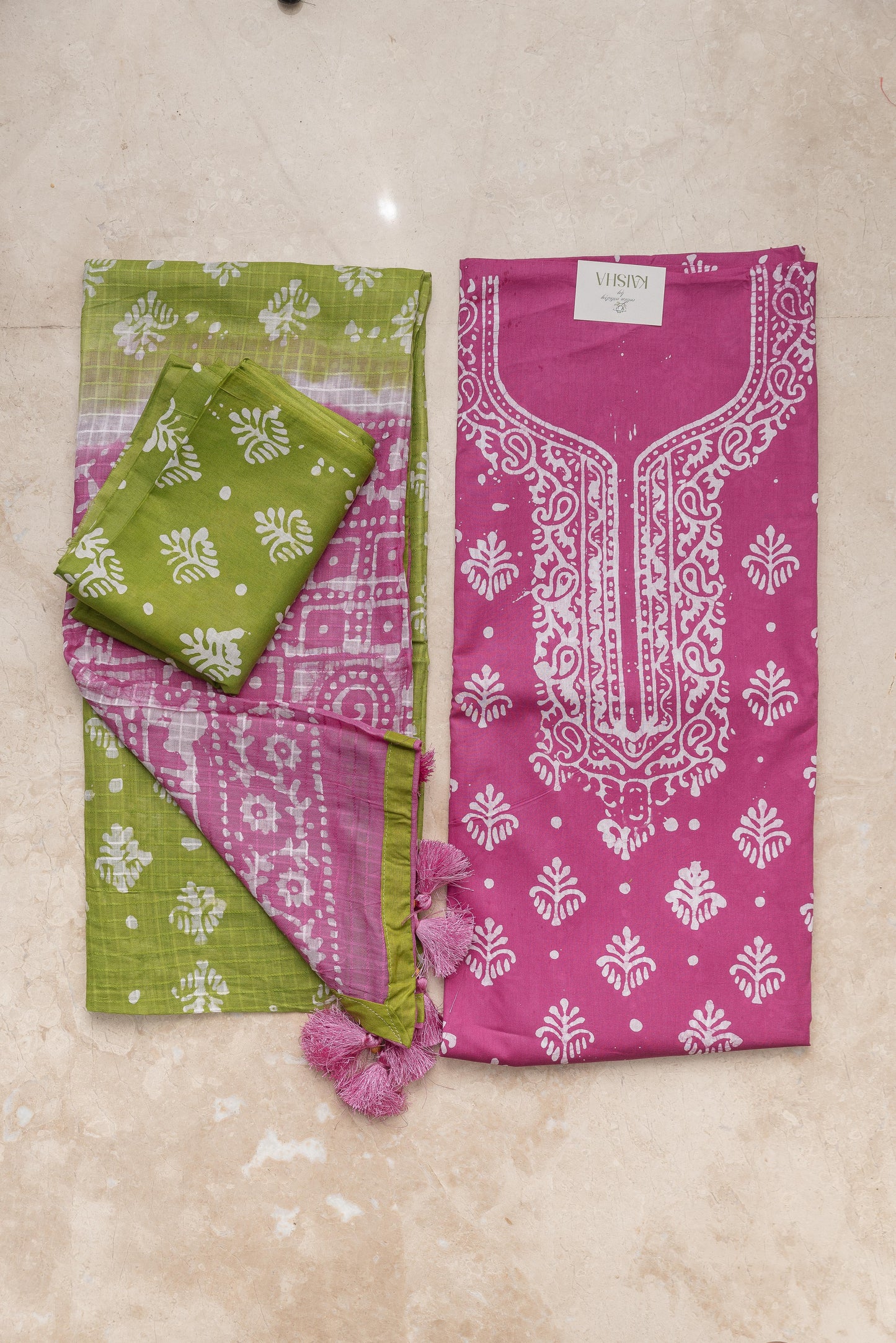 Green & Purple Mulmul Batik Suit