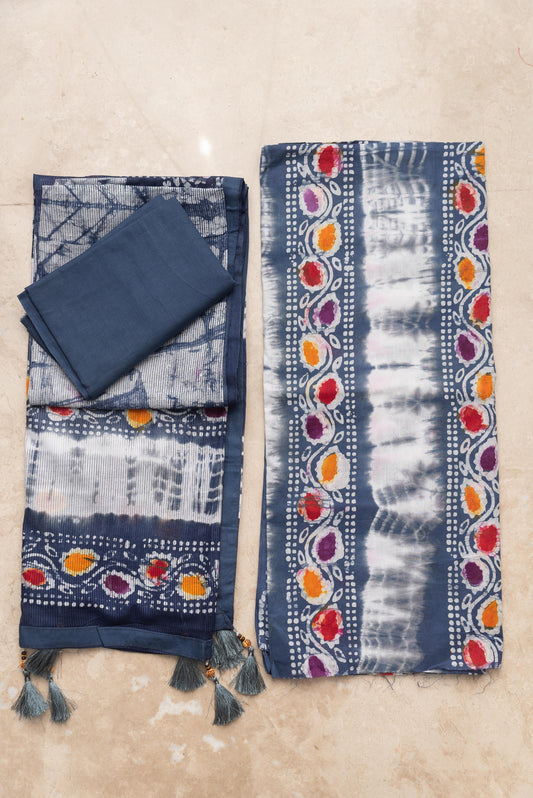 Grey With Multicolors Mulmul Batik Suit