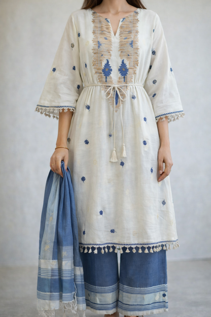 Ivory & Indigo Blue Organza Suit