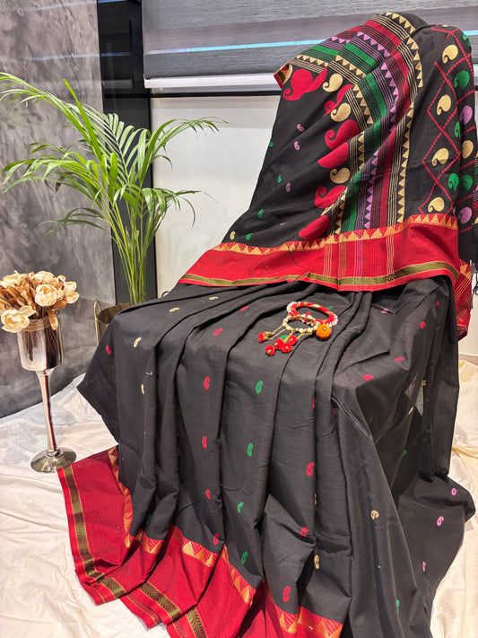 Black Pure Cotton Handloom Saree