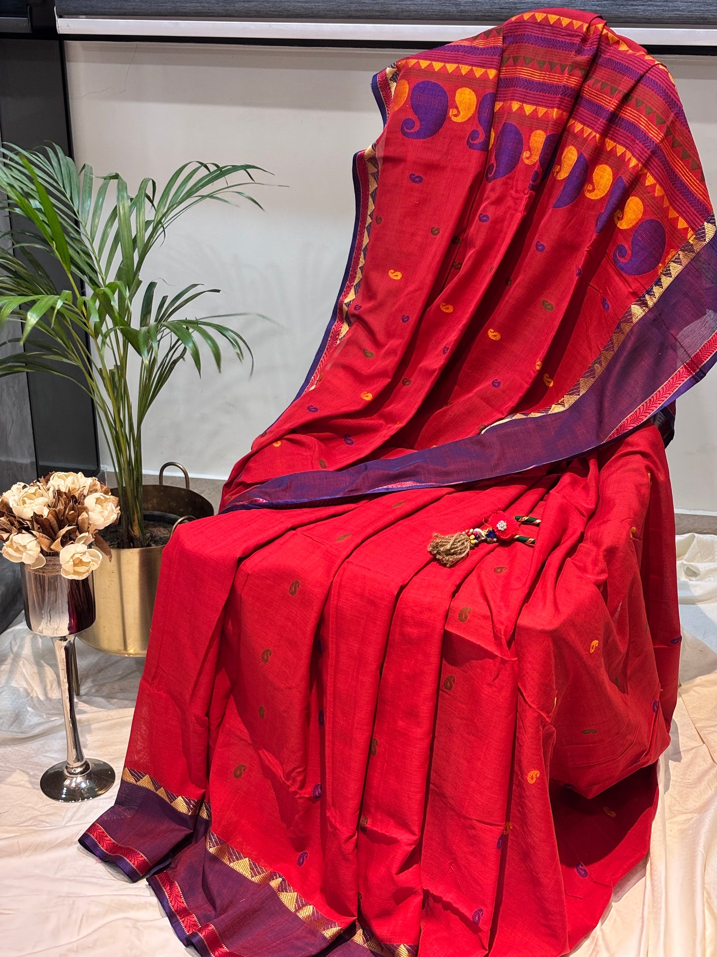 Red Pure Cotton Handloom Saree