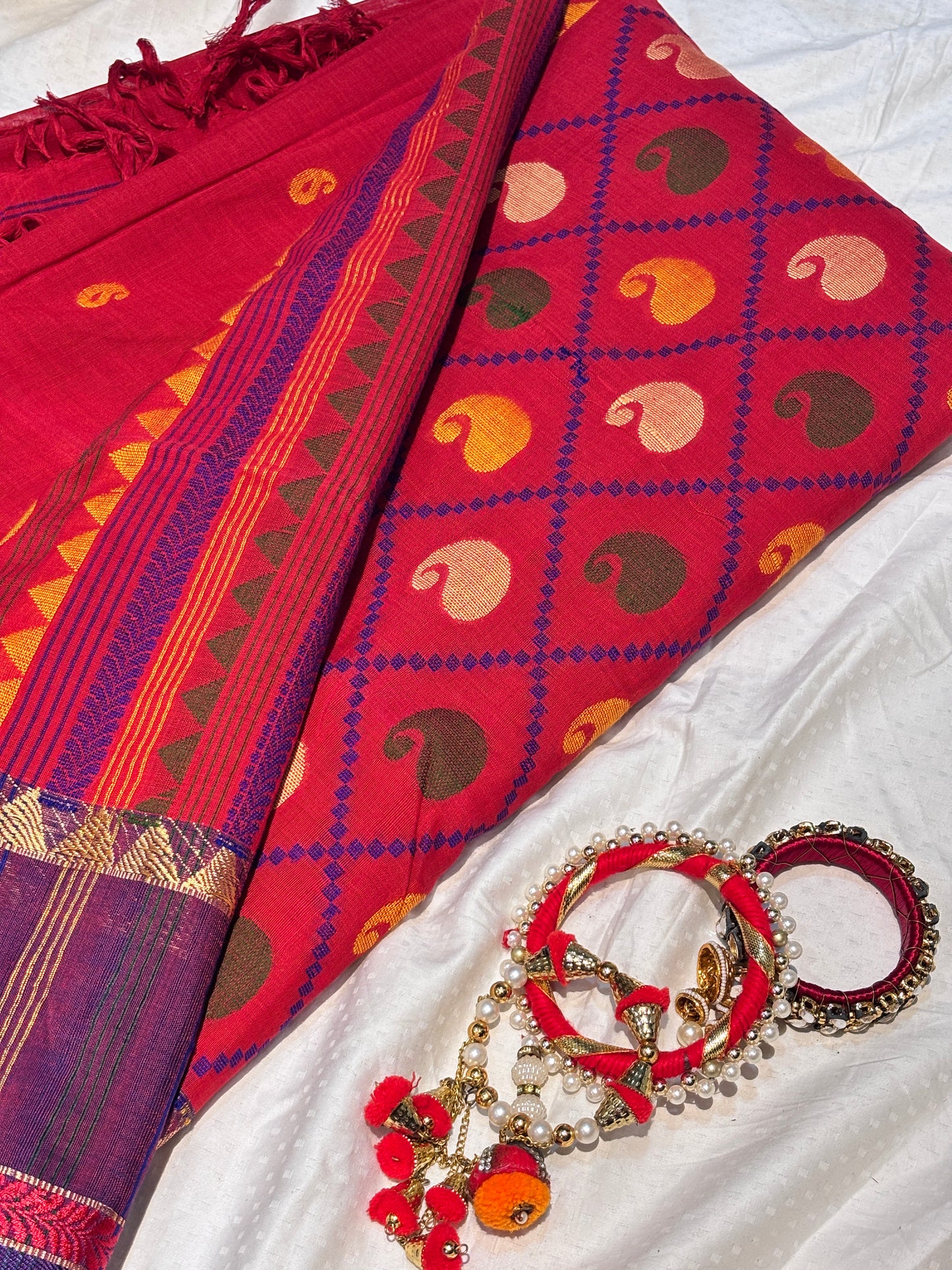 Red Pure Cotton Handloom Saree