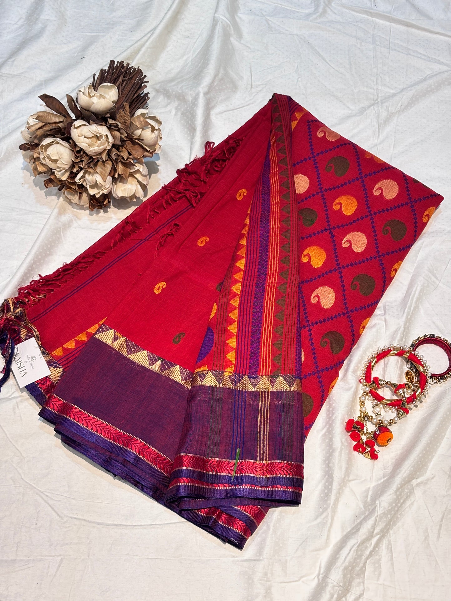 Red Pure Cotton Handloom Saree