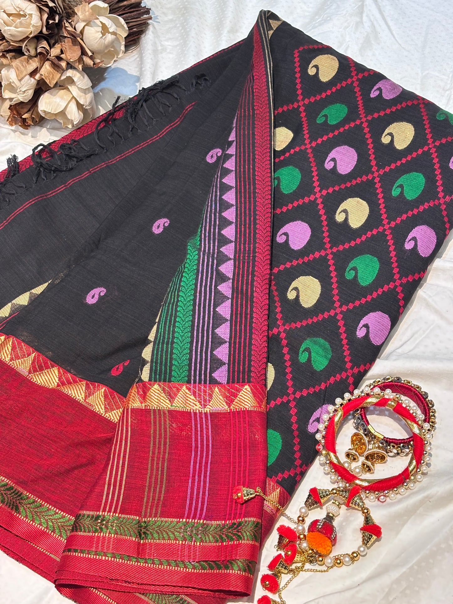 Black Pure Cotton Handloom Saree