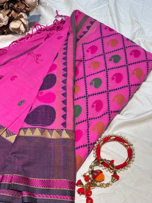 Pink Pure Cotton Handloom Saree