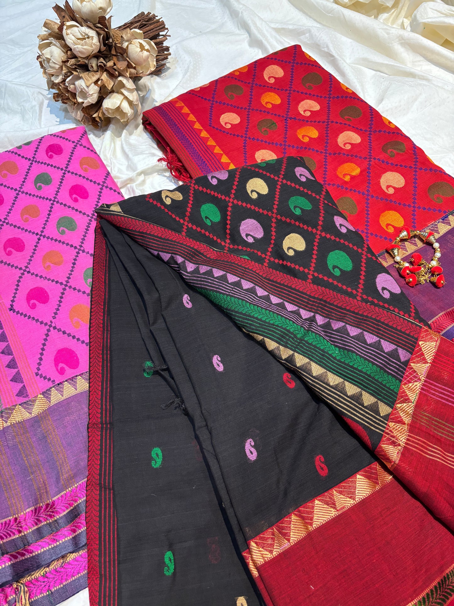 Red Pure Cotton Handloom Saree