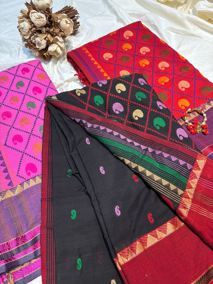 Black Pure Cotton Handloom Saree