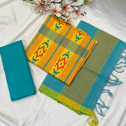 Yellow & Teal  Block Print Cotton Suit Set
