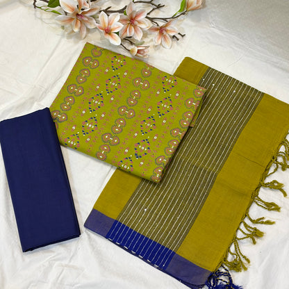 Green & Blue Block Print Cotton Suit Set
